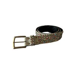 DESIGN Womens Made in Italy Bejeweled Leather Belt Size M/L